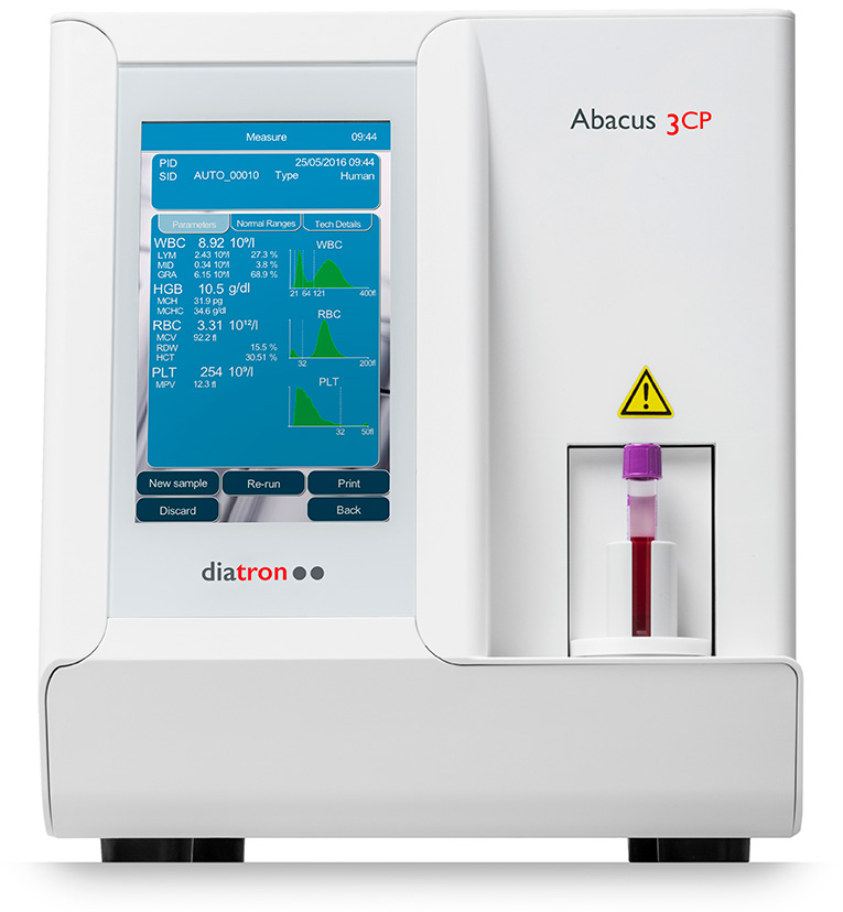 Abacus 3CP - 3-Part WBC Differential Analyzer. The Abacus 3CP system is a compact, bench top, 60 test/hour, 3-part WBC differential analyzer with two sampling modes: a cap piercing mode for closed tube sampling and another for open tubes. Healthcare Professionals. ARKRAY USA, Inc.